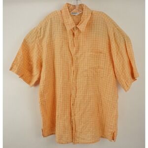 INSERCH Linen Men's 2XL Short Sleeve Orange White Checked Button Up Pocket Shirt
